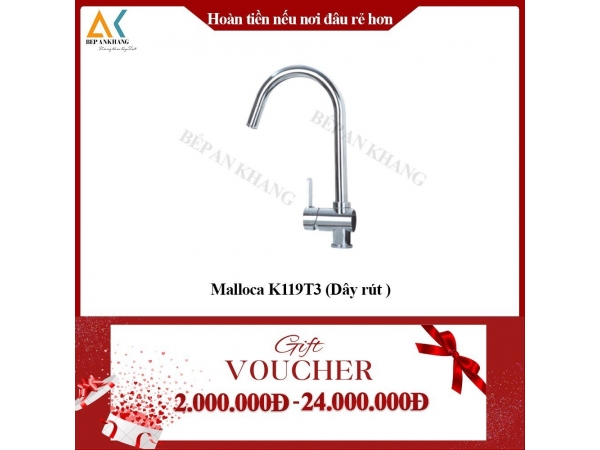 Vòi Rửa Chén Dây Rút 2 Nguồn Nóng Lạnh Malloca K119T3 - Mạ Chrome Tạo Bọt Và Chống Văn Nước